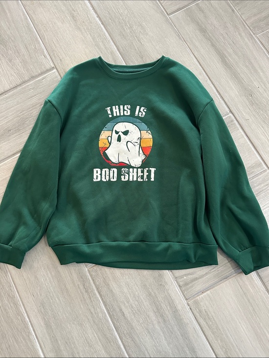 Tops - Green Graphic Crewneck Sweater - "This Is Boo Sheet"